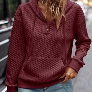 SHEIN Basic Long Sleeve Hooded Sweatshirt in Burgundy